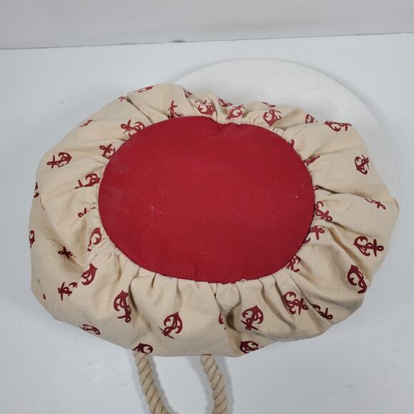 Vintage Sailor Canvas Bucket Bag Handbag Purse Red Tan 9x10x7 Inch - Picture 5 of 6